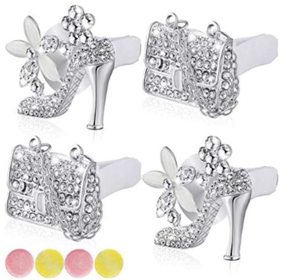 4 Pieces Air Vent Clip Crystal Rhinestone High Heel Shoe and Bag , Cute Bling Car Interior Decor Accessories For Decoration