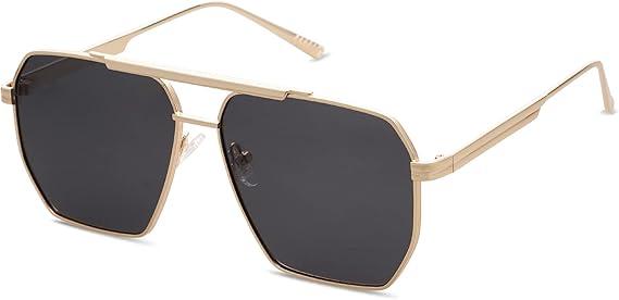 SOJOS Retro Oversized Square Polarized Sunglasses for Women Men Vintage Shades Classic Large Metal Sun Glasses (Shiny Gold)