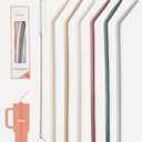 Nightingale 14 Silicone Tumbler Straws - Compatible with Stanley 40 oz cup - Reusable Flexible Long Bendy Drinking Straw with Cleaning Brush for Tall Tumblers - Food-Safe - Set of 6 Oak