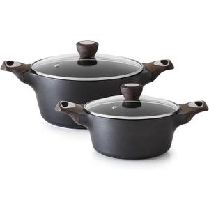 SENSARTE Nonstick Stock Pot with Lid, 2.6+4.5 QT Soup Pot Set Casserole Pot, Healthy Pasta Pot, Large Deep Cooking Pot, Big Sauce Pot Stew Pot, Induction Compatible, PFOA PFOS APEO Free, Black