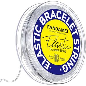 FANDAMEI 1mm Elastic Bracelet String Cord, Crystal Stretch Bead Cord for Bracelets Jewelry Making, Clear Stretchy Elastic String for Beading, Transparent Thread for Bracelet Necklace Making