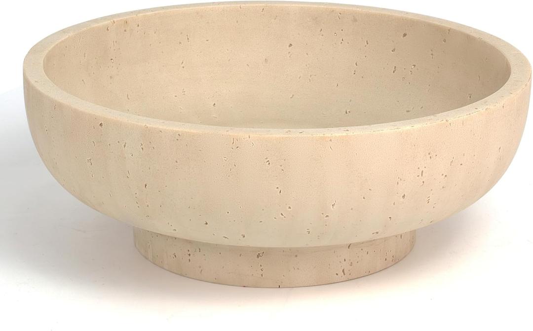 Decorative Resin Bowl, Large Fruit Bowl, Artificial Travertine Beige | Perfect for Kitchen Counters, Coffee Tables, and Entryways, Use for Fruit Display, Key Storage, or Stylish Home Decor Accents