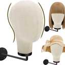 Mcwdoit Mannequin Head Stand Wall Mount for Wigs with Realistic 21.7 Inch Canvas Block - Stylish Display and Storage for Wigs, Hats, Caps, Headdresses, and Accessories - Durable Rustic Hat Rack for Home or Salon Use