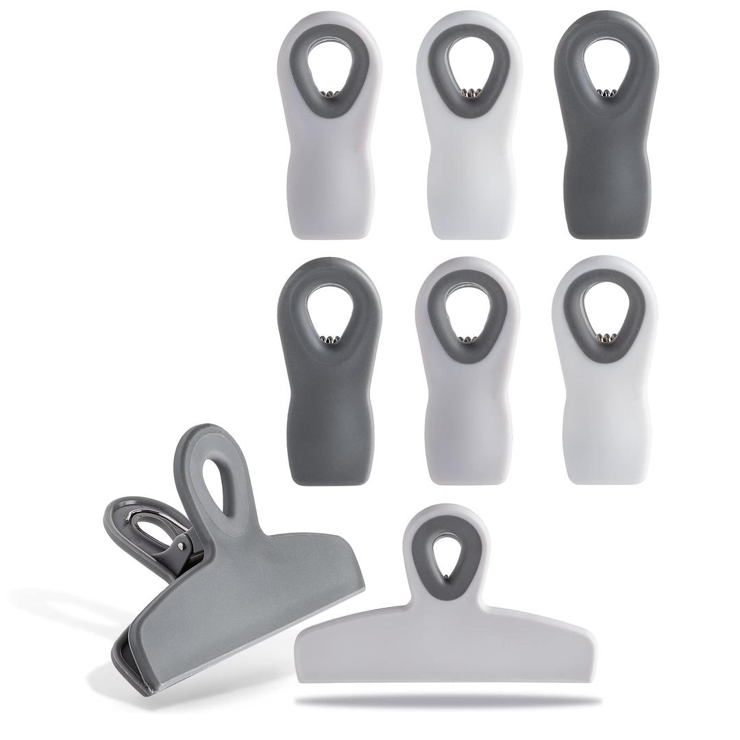 COOK WITH COLOR Bag Clips - Heavy Duty Chip Clip and Refrigerator Magnet Clips for Food Storage with Air Tight Seal Grip, Grey Ombre, Pack of 7