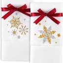 Quera 2 Pack Christmas Hand Towels 100% Cotton Embroidered Premium Luxury Decor Bathroom Decorative Dish Towels Set for Drying, Cleaning, Cooking, Holiday Towels Gift Set 13.7'' x 29.5'', Snowflake (Gold and Silver)