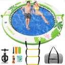 Inflatable Water Hammock Floating Dock 8 FT with Mesh, Tanning Pool Raft Round Ring for Adults, Sun Float Chill Platform for Lake and Beach with Water Ladder and Cup Holder