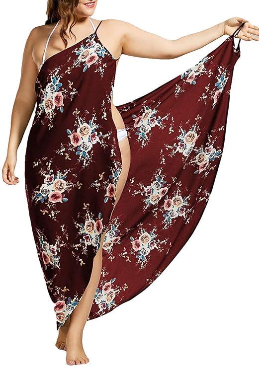 Fadalo Plus Size Spaghetti Strap Cover Up Beach Backless Wrap Long Dress XL