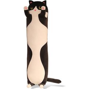 Black Cat Long Plush Pillow Kitty Stuffed Animals Soft Sleeping Throw Pillow Doll Toy Gift(Black,18inches)