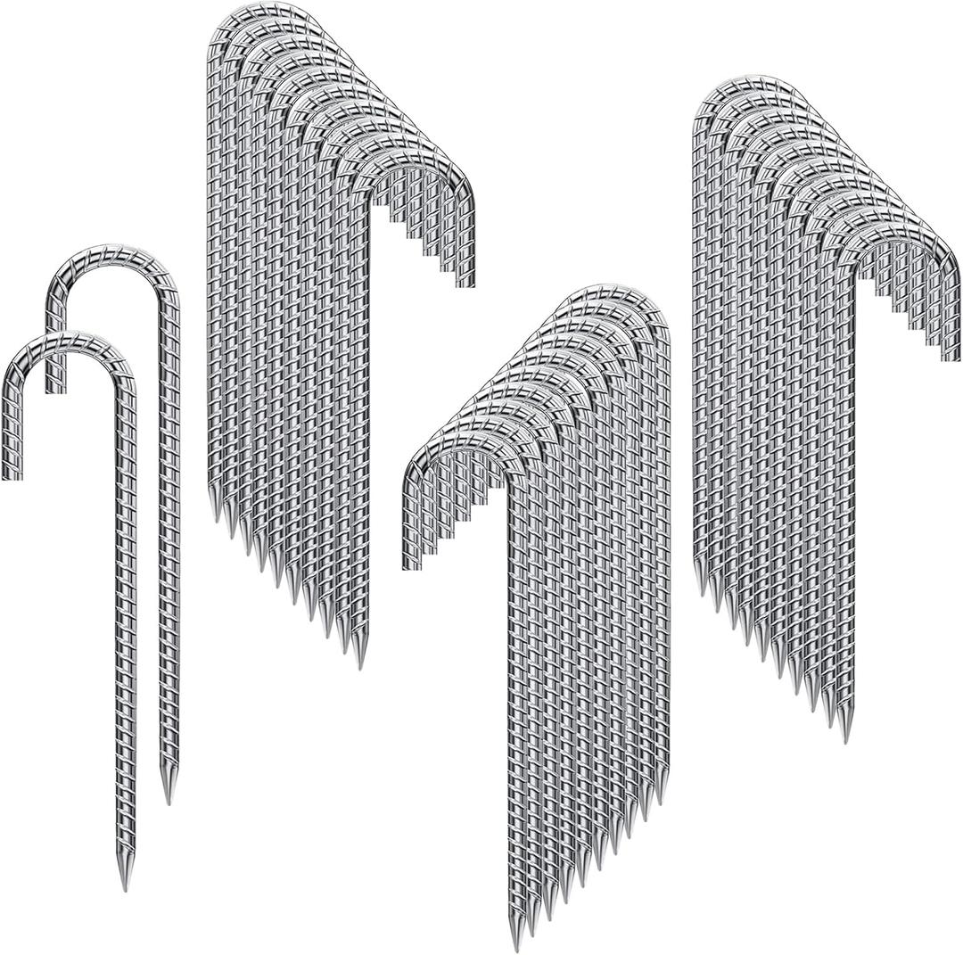 Rebar Stakes 12 Inch 32 Pack Tent Stakes Heavy Duty Metal J Hook, Fence Stakes for Trampoline, Fence, Camping Tent (32, J-12 x2/5")