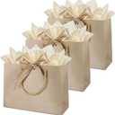 3 pcs gift bags bulk, Large Gift Bag with Handles & Ribbon 3 Tissue Papers, Luxury Bag for Anniversary Birthday Wedding Christmas Holiday Presents (Gold)