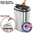 iTouchless Push-Top Lid 13 Gallon Trash Can with Odor Control System Stainless Steel Garbage Bin, Press-Top, Soft-Close Spring Lid, Fingerprint-Resistant for Kitchen, Bathroom, Home Office, Restroom