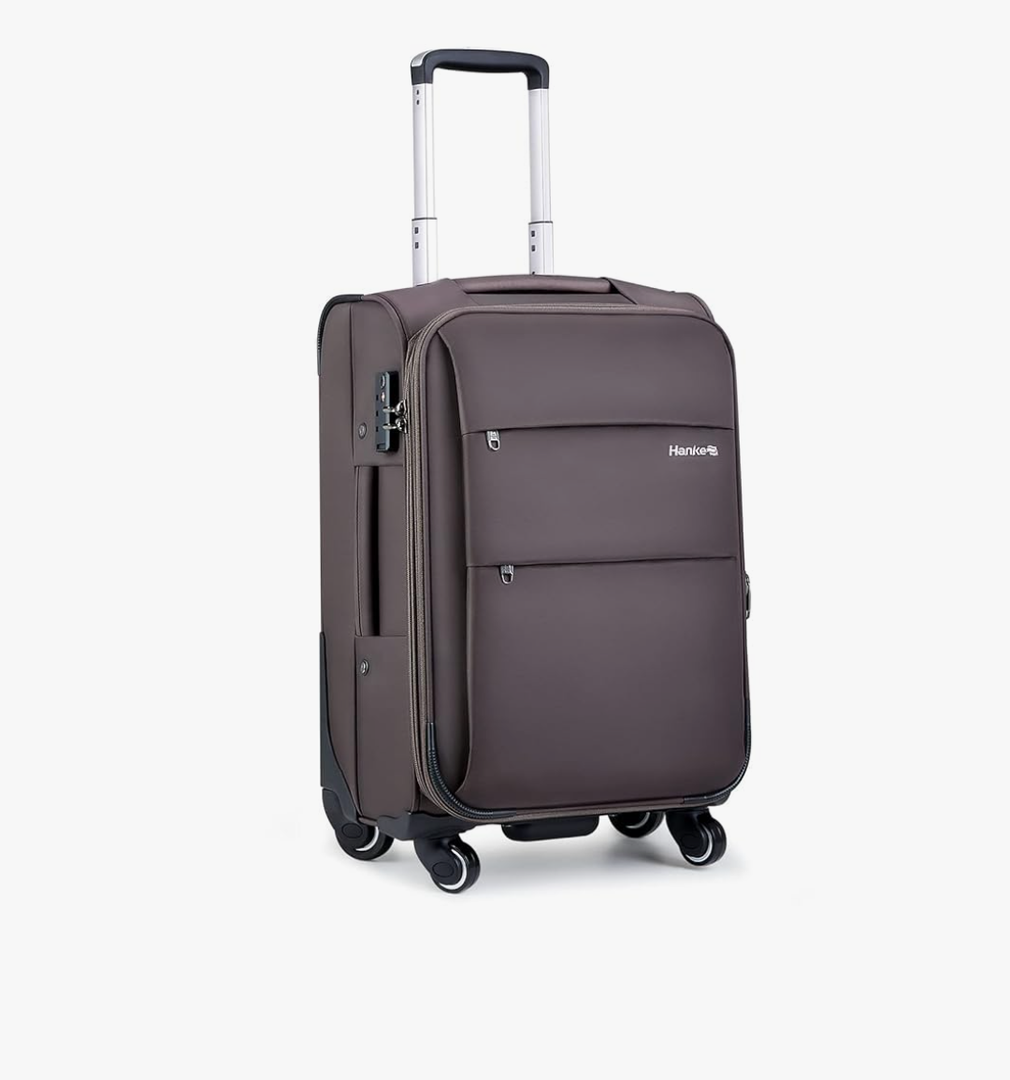 Hanke 20 Inch Expandable Carry On Luggage 22x14x9 Airline Approved Softside Suitcases with Wheels Lightweight Travel Luggage Rolling Suitcase with Lock for Men and Women.(Coffee)
