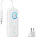 Bluetooth 5.4 Transmitter Receiver, Wireless Audio Adapter, Airplane Gadgets & Travel Essentials – for 2 Headphones, 20H Battery, aptX Low Latency, 3.5mm AUX Jack, for Car, TV, Home-White