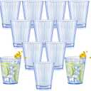 12 PCS Plastic Ribbed Drinking Glasses 10oz Blue Unbreakable Vintage Ripple Stemless Wine Glasses Cocktail Tumbler Glass Cups Disposable Retro Glasses Drinkware for Wedding Baby Shower Birthday Party