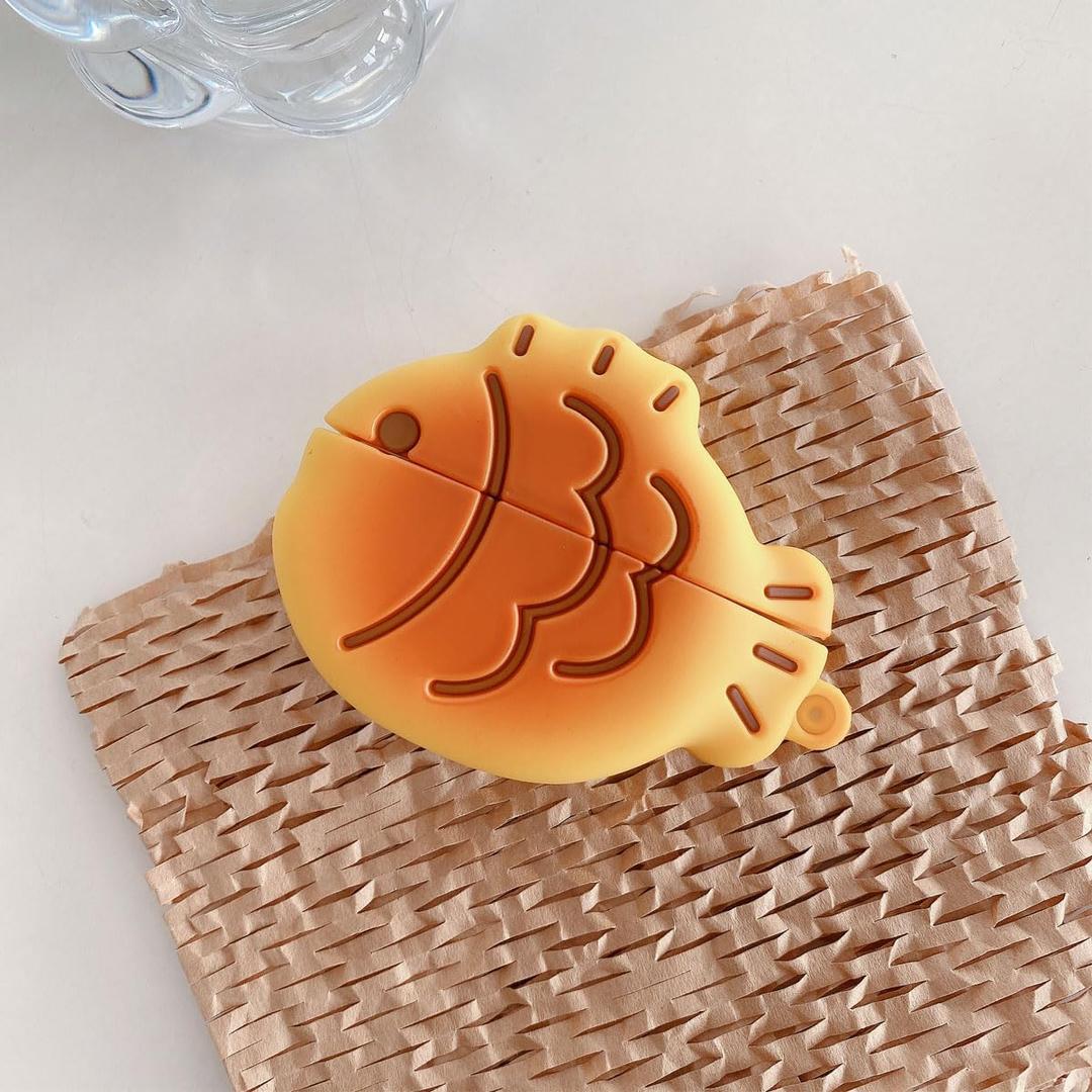Earphone Case for AirPods Pro/Pro 2, Cute Creative Taiyaki Fish Cookie Shape Soft TPU Silicone Case, Lucky Taiyaki Food Biscuit AirPods Pro 2 Cover Protective Skin Protector