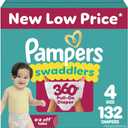 Pampers Diapers - Swaddlers 360° - Size 4, 132 Count, up to 100% Leakproof Comfy Dry Fit, Designed for Easy Changes, Pull On Baby Diaper (Packaging May Vary)