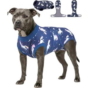 PetWarm Dog Suit for Surgery Recovery, Clothes for Dogs, Post-Surgery Dog Bodysuit, Comfortable Cone Alternative for Male and Female Dogs, Covers Body Area, Unicorn Pattern, Blue, 2XL (XX-Large)