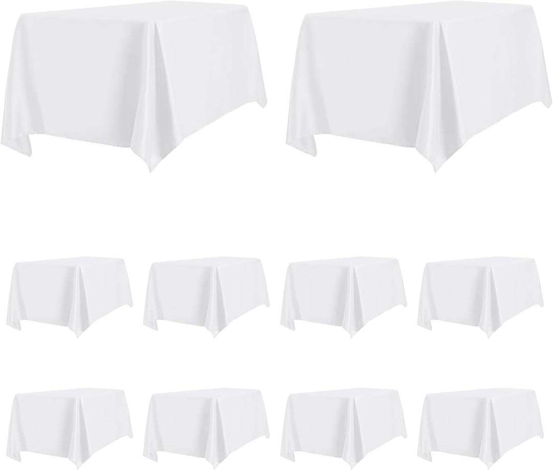 PureFit 10 Pack Rectangle White Table Cloths 90 x 132 Inch for 8Ft Tables, Stain and Wrinkle Resistant Table Linens for Home Use, Wedding, Party, Banquet and Camping