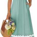 ZESICA Women's 2025 Summer Spaghetti Straps Sleeveless Backless Sundress Flowy Smocked Lace Swing A Line Midi Dress Size S