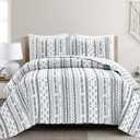 Lush Decor, Navy/White, Hygge Stripe 3 Piece Quilt Set, Full/Queen