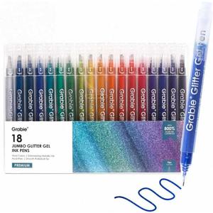 Jumbo Glitter Gel Ink Pen Set Of 18, Metallic Vibrant Sparkle Gel Pens for Coloring, Sparkle Markers, Glitter Pens for Adults (18 Colors Jumbo Gel Pens)