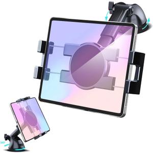 Dashboard & Windshield Car Tablet Mount Holder, 360 Rotatable Suction Cup Window Dash Phone Stand for iPad Pro 12.9/11/10.5/Air/Mini 6/5/4, Galaxy Tab, iPhone 16/15, 4.7"-12.9" Tab Phone (Black)