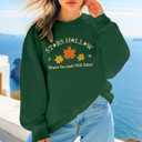 MYHALF Crewneck Sweatshirt for Women Fall Leaf Graphic Sweatshirts Vacation Long Sleeve Drop Shoulder Pullover (Large, Green)