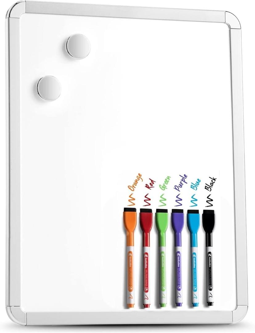kedudes 11x14 Magnetic Dry Erase White Board - Mini Refrigerator Whiteboard Set - Lightweight Small Personal Memo Boards with 6 Markers - Smooth Surface and Eraser Caps - Fridge and Wall Mountable