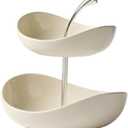 Ceramic Tiered Fruit Bowl, Cute Decorative Snack Plate for Coffee Table, Layer Dessert Tray for Kitchen Counter, Christmas Serving Fruit Display (White-Double layer)