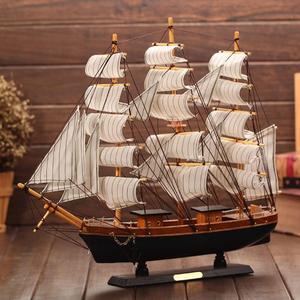 Wooden Sailboat Model 8.5" Tall Marine Coastal Sailing Ship Model Mediterranean Style Wood Handcrafted Sailing Boat Vintage Nautical Ocean Theme Sail Boat Ornaments Home Office Tabletop Decors (Stripe White)