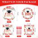 Dispowreath 250 Pcs Red Floral Graduation Plates and Napkins Set 2026, Class of 2026 Red Gold White Congrats Grad Disposable Tableware for 50, Wildflower Freshly Graduated Decorations Party Supply