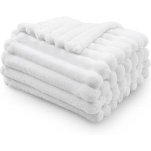 Fleece Ribbed Cozy Throw Blanket for Couch