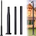10Ft Tall Street Light Pole for Outside, Galvanized Steel Solar Street Lamp Post Perfect for Outdoor Lights Exterior Backyard Camera Porch Parking Lot with Mounting Rebar Cage(Black)