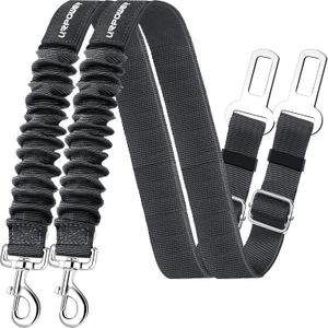 URPOWER 2 Pack Dog Seat Belt, Retractable Dog Car Harness Adjustable Pet Safety Belt with Elastic Bungee Buffer, Heavy Duty & Durable & 360 Degree Swivel Dog Seatbelts (Black)