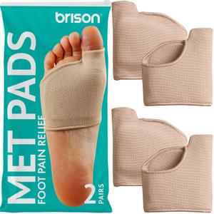 Brison Podiatrist-Designed Metatarsal Pads for Women & Men - Ball of Foot Cushions for Pain Relief Sleeves Metatarsalgia Sesamoiditis Mortons Neuroma - 2 Pairs S (Men 3-5.5 Women 4.5-7) (Beige)