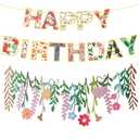 Wildflower Floral Happy Birthday Decorations Banners,Floral Flower Theme Birthday decorations Banners Spring Happy Birthday Decorations for Women Flowers