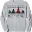 Festive Merry Vibes Only Retro Christmas Trees Sweatshirt, S