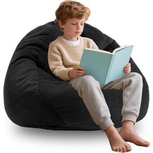 ENBAOHUI 3FT Memory Foam Bean Bag Chairs for Teens or Kids with Filling Bean Bag Sofa with Handle Super Soft Corduroy Fabric Lazy Sofa, 3 Foot, Black