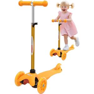 ChromeWheels Mini Scooter for Toddlers, Deluxe 3-Wheeled Scooters for Kids, 4 Adjustable Height Glider with Kick Scooters, Lean-to-Steer with LED Light-Up Wheels for Ages 3-6 Girls Boys (Yellow)