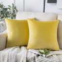 Phantoscope Pack of 2 Velvet Decorative Throw Decorative Pillow Cover Soft Solid Square Cushion Case for Couch Yellow 20 x 20 inches 50 x 50 cm