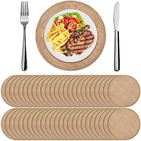 Yunlly Set of 48 Burlap Round Placemats Bulk Burlap Circle Rustic Table Decorations Jute Farmhouse Placemats Heat Resistant Round Table Mats Charger Place Mats for Christmas(11.8 in,Brown)