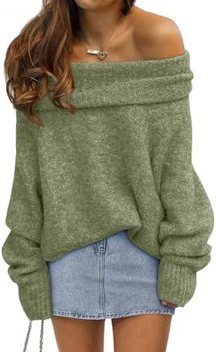 LILLUSORY Off The Shoulder Sweater Tops Oversized Stay Put Neckline Perfect for Going Out Date Nights Casual Evenings, XL