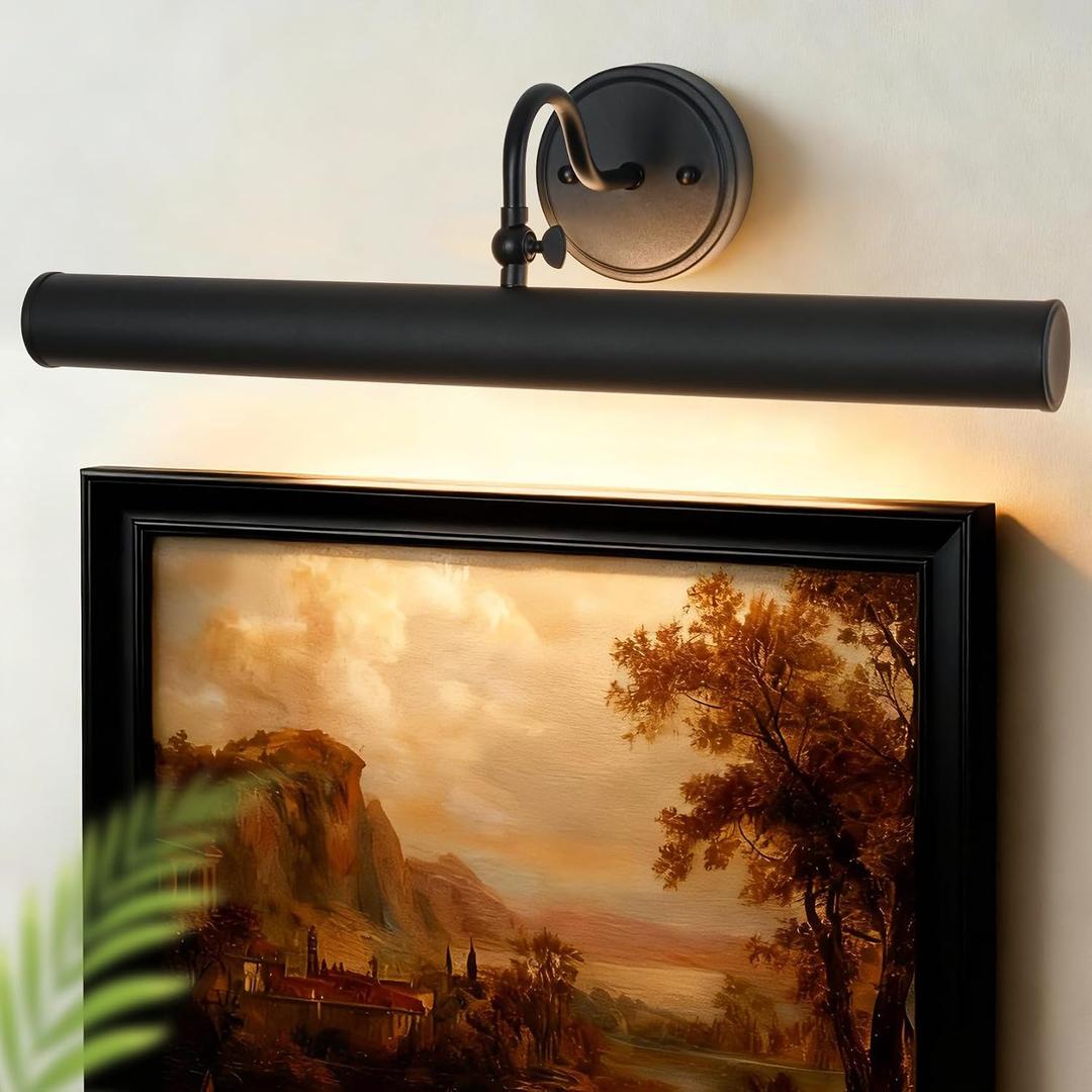 Hardwired Picture Lights for Wall,22 Inch Black Vintage Picture Sconce,E12 Base,330 Rotatable,3-Light Gallery Art Lighting for Paintings,Artwork,Portrait,Vanity & Mirror Accent (Bulb Not Included)