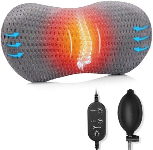 KNQZE Lumbar Support Pillow Adjustable Traction Height with Heating for Lower Back Pain Relief, Memory Foam Back Pillow, Ideal for Office Chair, Recliner, Car Seat, Bed