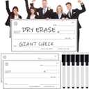 Honoson 2 Pcs Giant Check Dry Erase Big Check Large for Presentations with 6 Pcs Erasable Pens Oversized Award Endowment for Endowment Donations Fundraiser(48" x 24")
