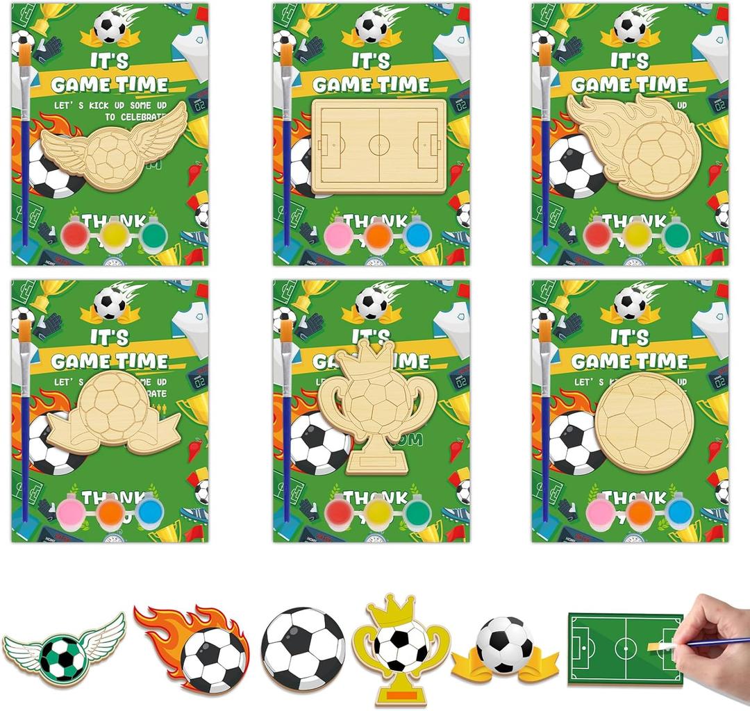 Bornerwhite 24 Pcs Soccer Party Favors Soccer Craft Kits Party Supplies Wooden Painting Kit for Kids Boys Girls Birthday Decorations Supplies Gifts Classroom School Prizes Rewards