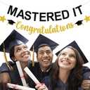 7 x Mastered It Graduation Decorations Gold and Black Glittery Congratulation Banner Congrats Grad Decor for Class of 2025 Party