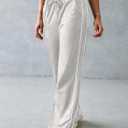 Herseas Women's 2 Side Stripes Sweatpants Wide Leg Pants Casual Drawstring Lounge Pants (Gray, L)