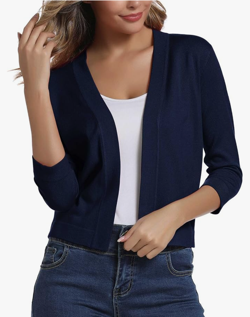 Urban CoCo Women's 3/4 Sleeve Cropped Cardigan Sweater Elegant Shrugs for Women, L