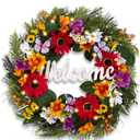 Valery Madelyn Spring Summer Wreaths for Front Door，Collapsible 24 Inch Door Wreath with Daisy Flower,Butterfly and “Welcome” Wood Sign Floral Wreath for Wedding, Wall, Home Decorations